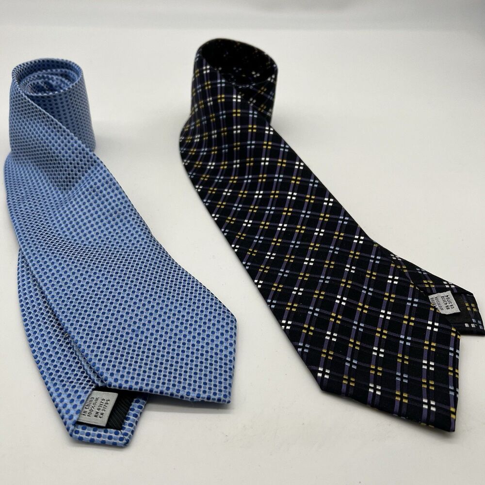 Lot of 2 Geoffrey Beene 100% Silk 59" Ties Woven Blues Pattern/Black w/Purple